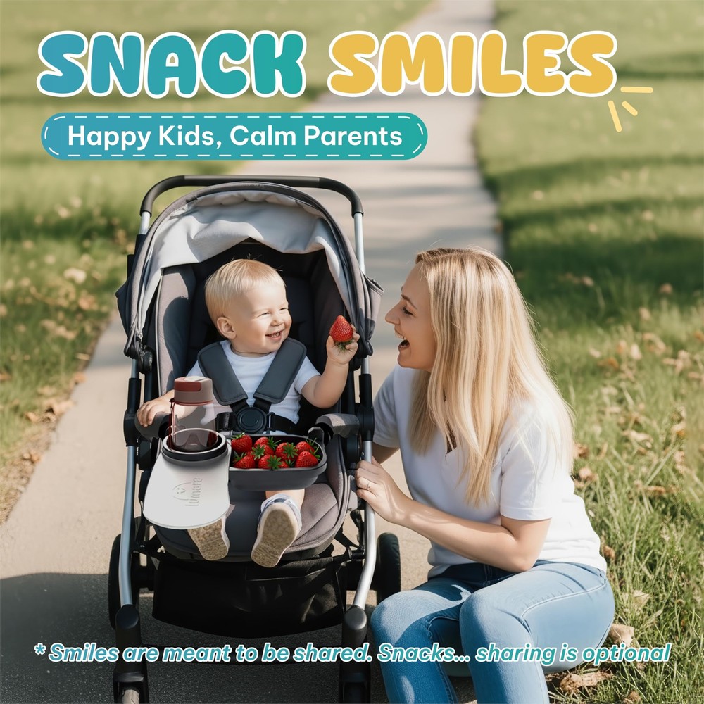 Universal Stroller Snack Tray with Cup Holder 2 in 1 - Stroller Tray Attachme...