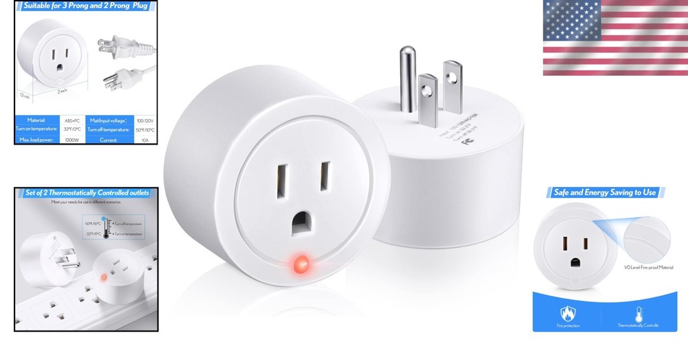 Efficient 2-Pack Thermostatic Temperature Control Outlets - Ideal for Winter Use