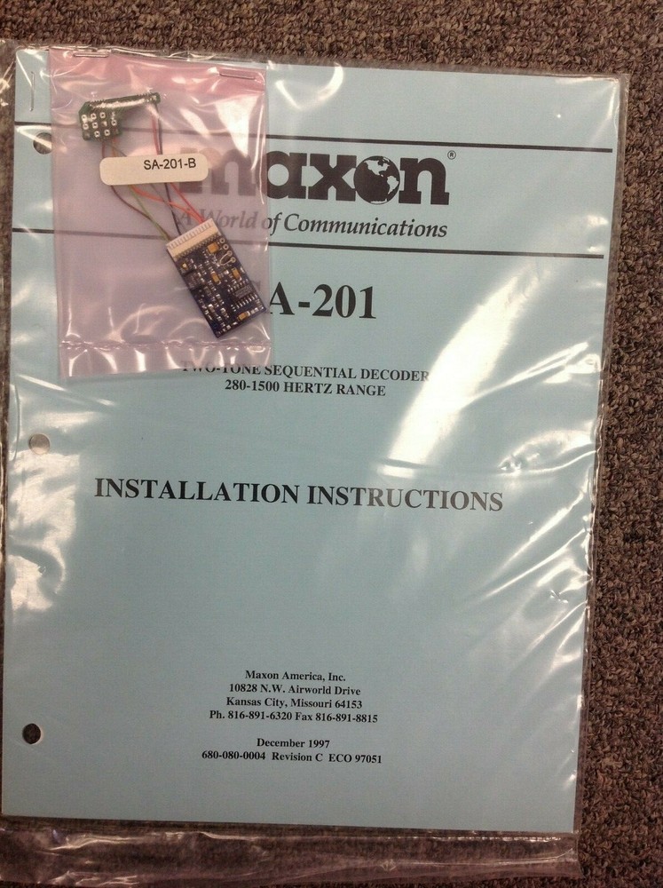 MAXON SA-201 Installation Instruction Manual with SA-201-B Decoder
