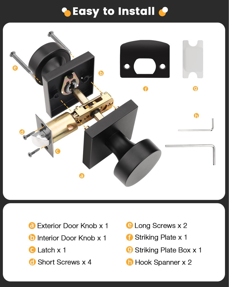 Matte Black Door Knobs with Square Rosette - 10 Pack, Heavy Duty Handles