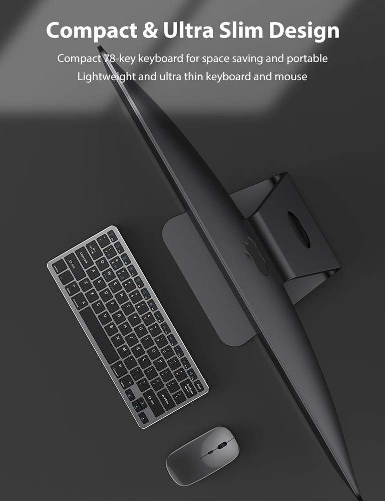 2.4G & Bluetooth Slim Compact 78 Keys Wireless Keyboard and Mouse Combo for Mac