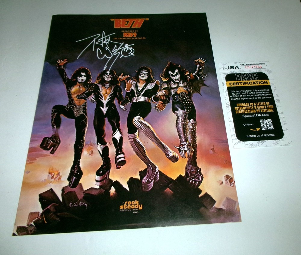Ex Kiss Drummer Peter Criss SIGNED 1976 ORIGINAL Beth Sheet Music JSA CERT