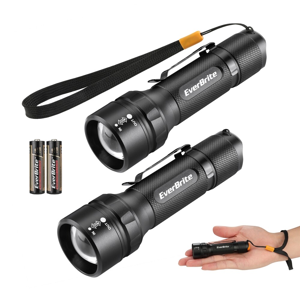 EverBrite 2PC 150Lumen Mini LED Flashlight 3Light Mode Zoomable Adjustable Focus