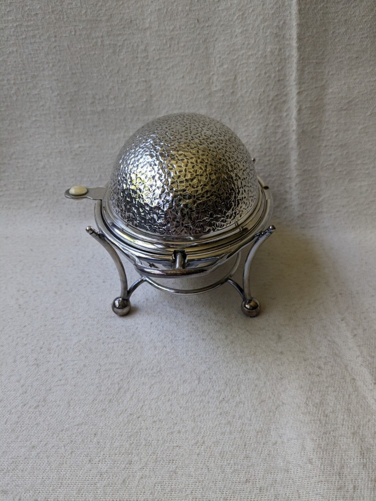 James Dixon Silverplate Small Rolltop Dome Serving Dish W/ Pyrex Insert