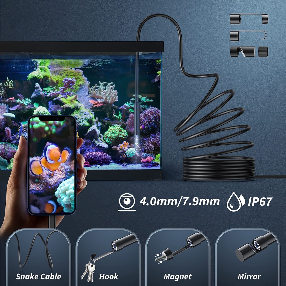 Endoscope Camera With Light 1920p Hd Borescope Tools With 8 Adjustable Led Light