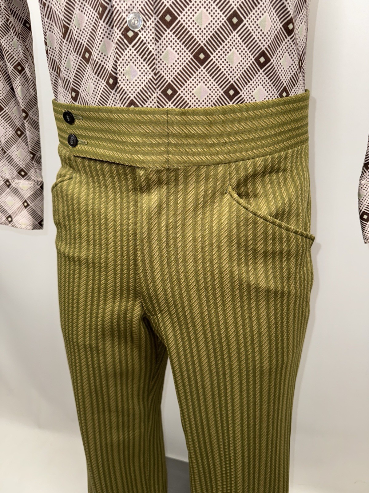 Vtg 60s Pants Mens 34 28 Marx Made Leisure Suit MCM Mod Beatnik Stripe Polyester