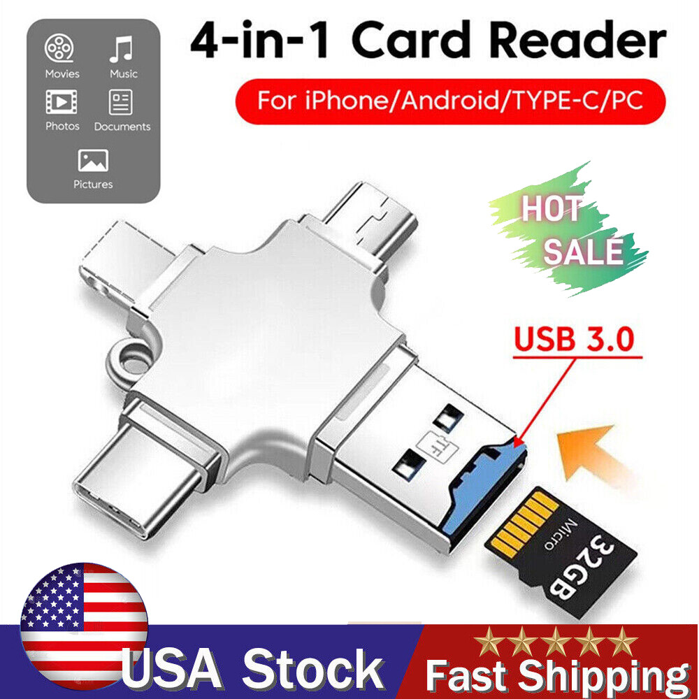 4 in1 Flash Drive USB TF Memory Card Reader Adapter For Samsung iPhone Android🔥