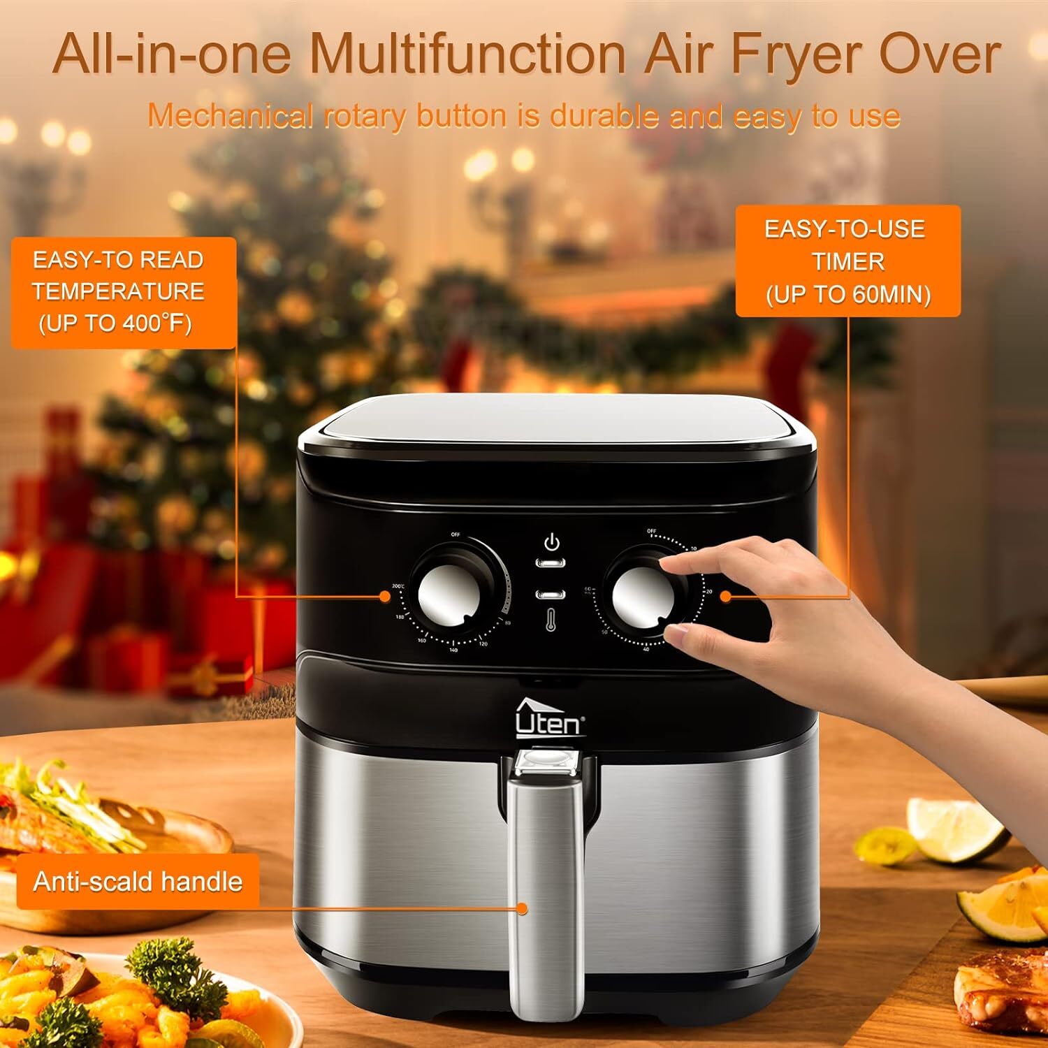 UTEN 5.5L/5 Qt Air Fryer 1700 Watt Hot Air Oilless Oven Baking Cooker Silver US