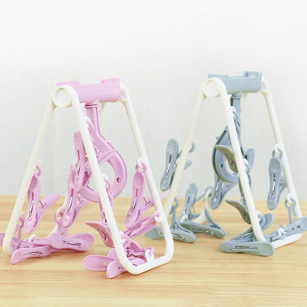 ZACI 2 Pack Clothes Drying Rack,12 Clips Laundry Rack Blue, Purple