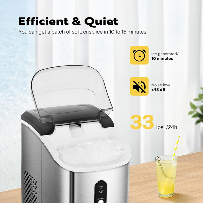 Nugget Ice Maker Countertop Chewable Ice Machine Automatic Self-Cleaning 33LBS