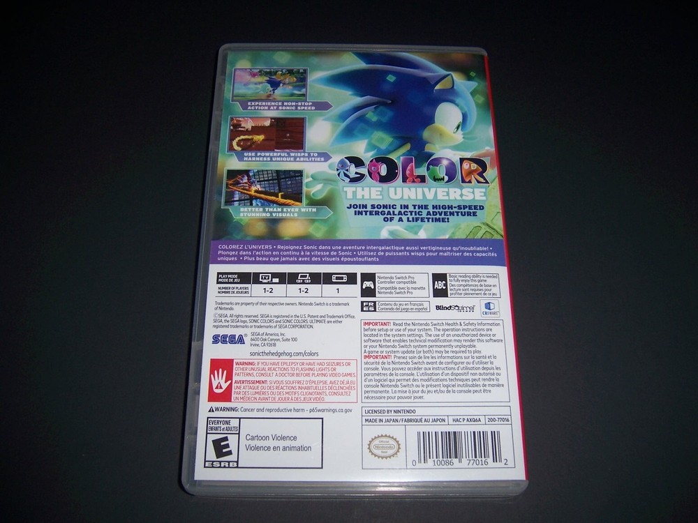 Authentic Replacement Case ONLY - SONIC COLORS ULTIMATE - Nintendo Switch Box