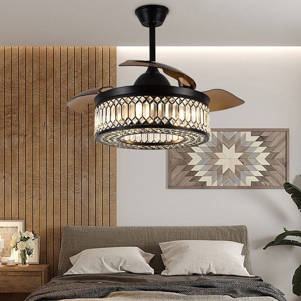42" black variable frequency crystal fan light with remote control LED light
