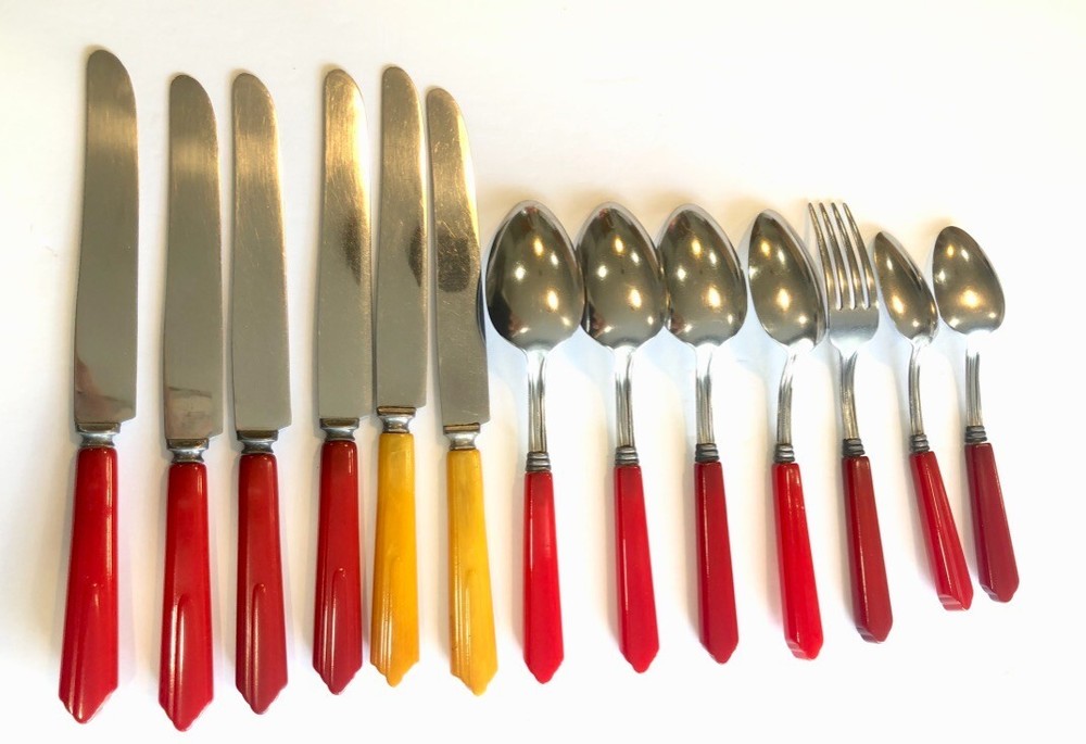 Bakelite Catalin 15 pc Partial Set Multicolor Flatware 1930's #4