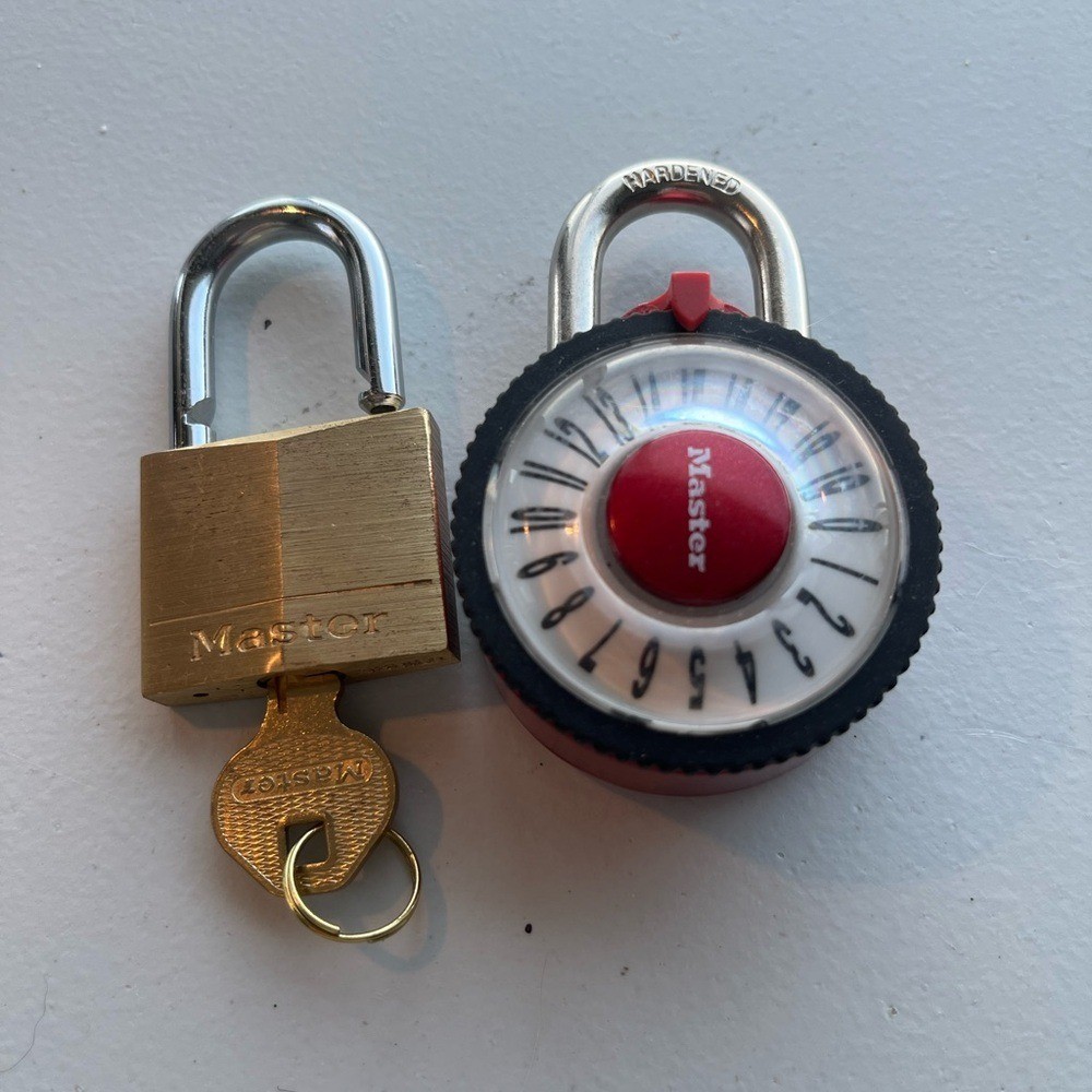 Masters Brass and Red Padlock Set