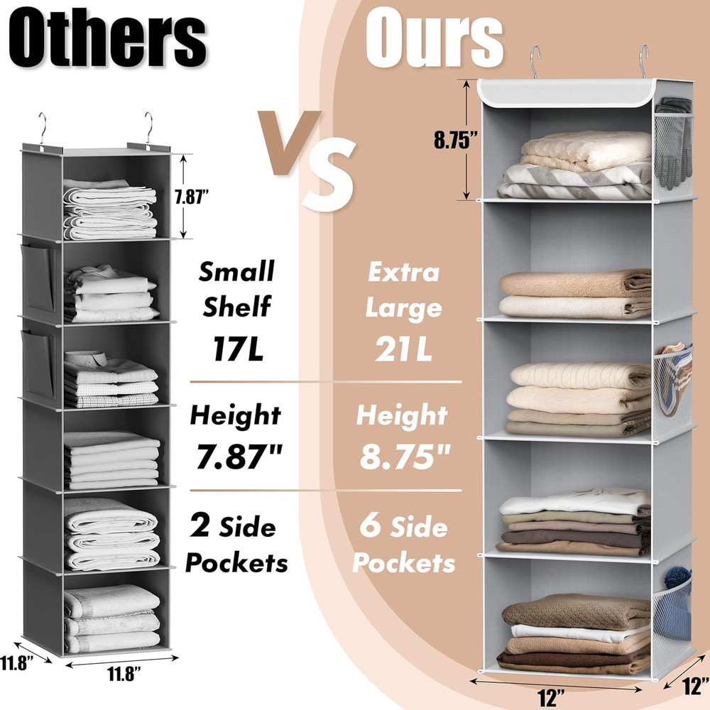 5 Shelf Hanging Closet Organizer, Gray