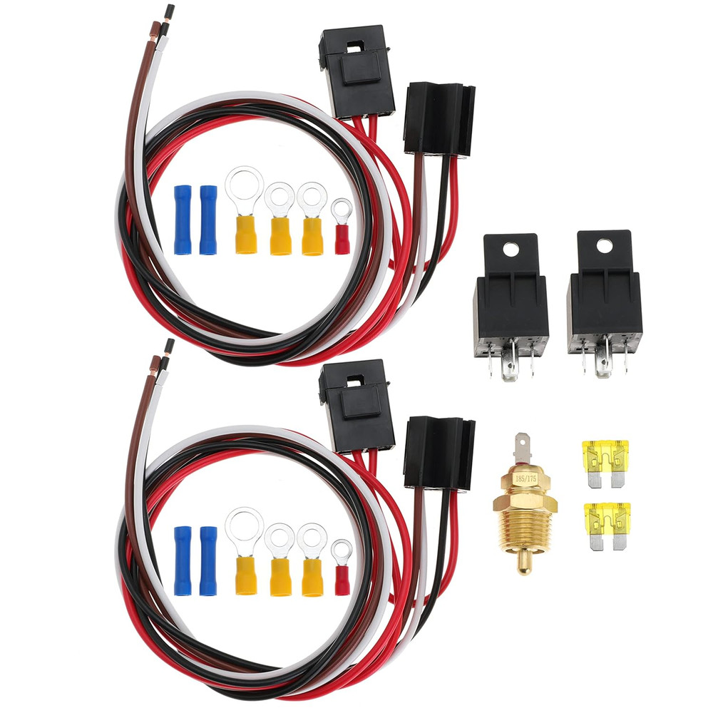 Dual Electric Fan Relay Kit Controller With Thermostatic Sensor Switch 40A 12V