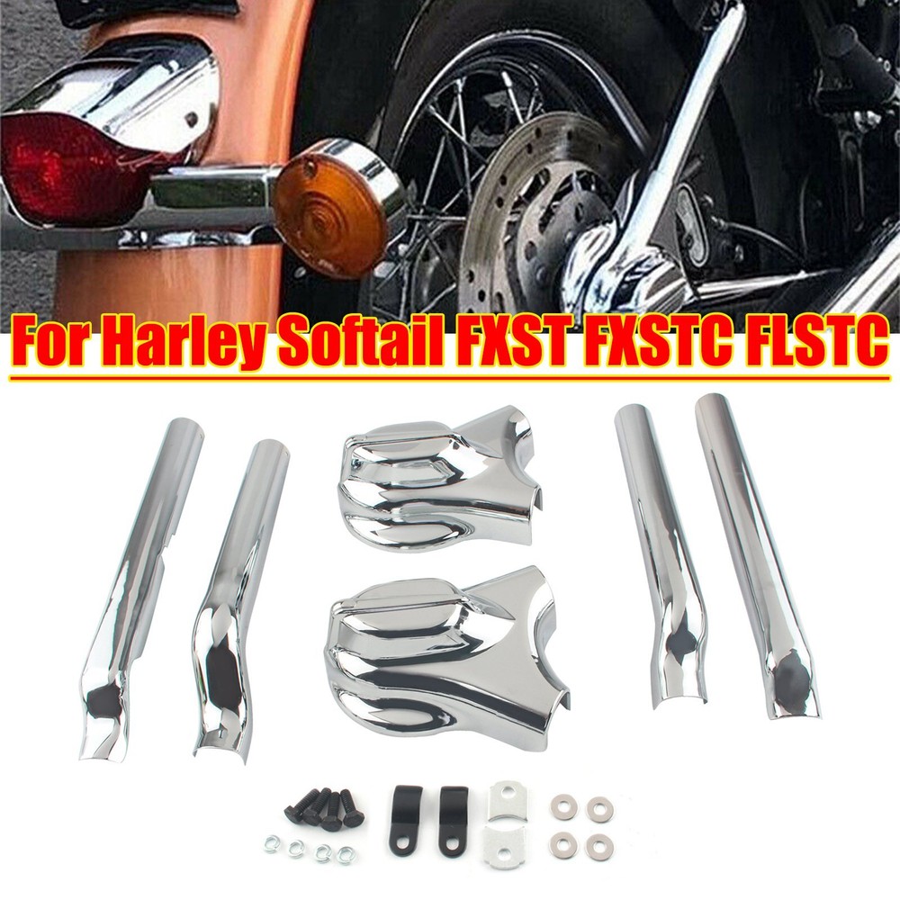 For Harley Softail FXST FXSTC FLSTC Chrome Rear Phantom Swingarm Axle Covers Kit