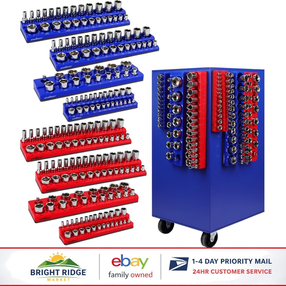 Compact Magnetic Socket Organizer for Tool Drawer with Rubber Surface Protection