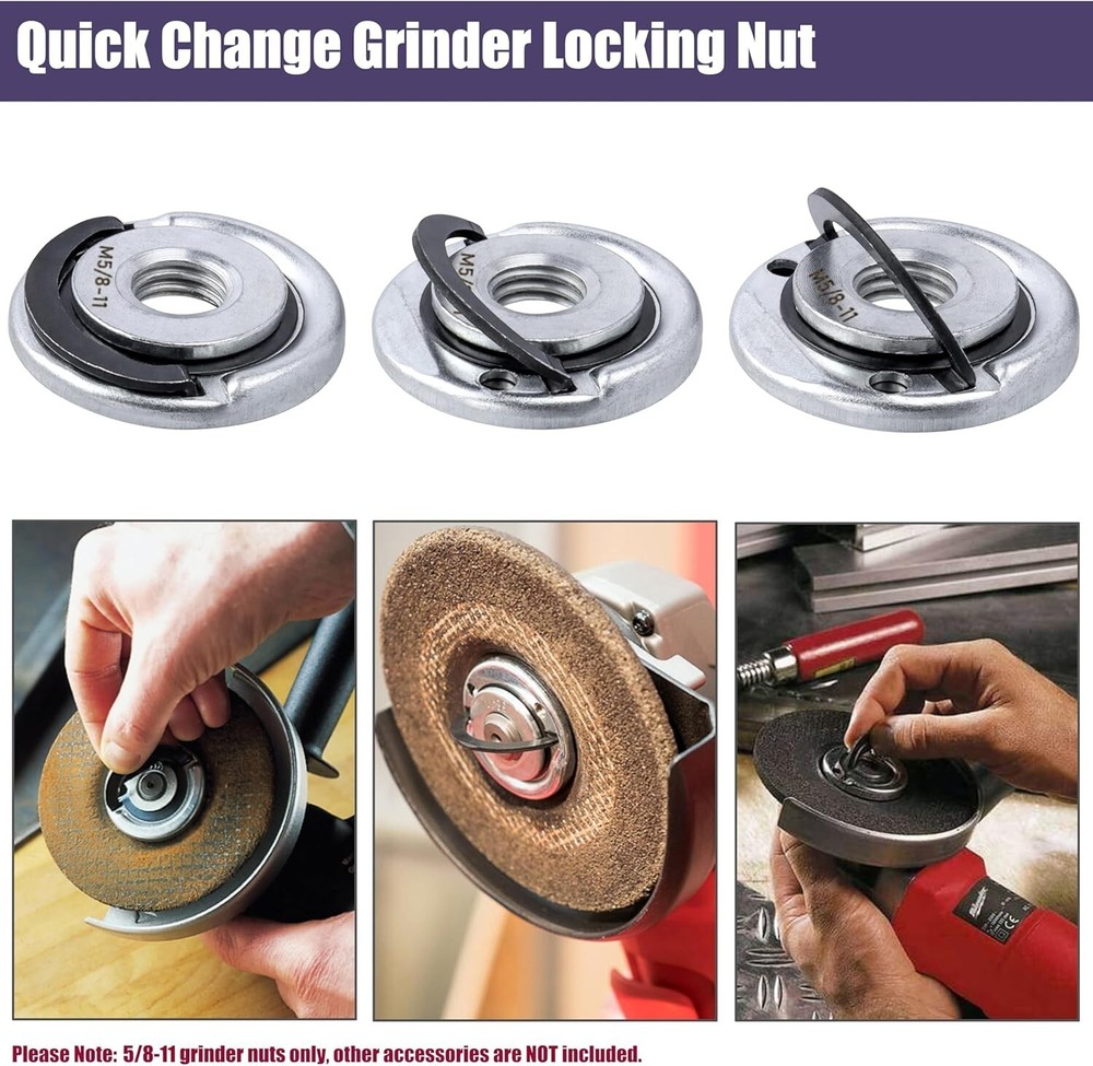 2Pcs Quick Change Angle Grinder Flange Nuts 5/8-11 Grinder Nut Replacement Lock