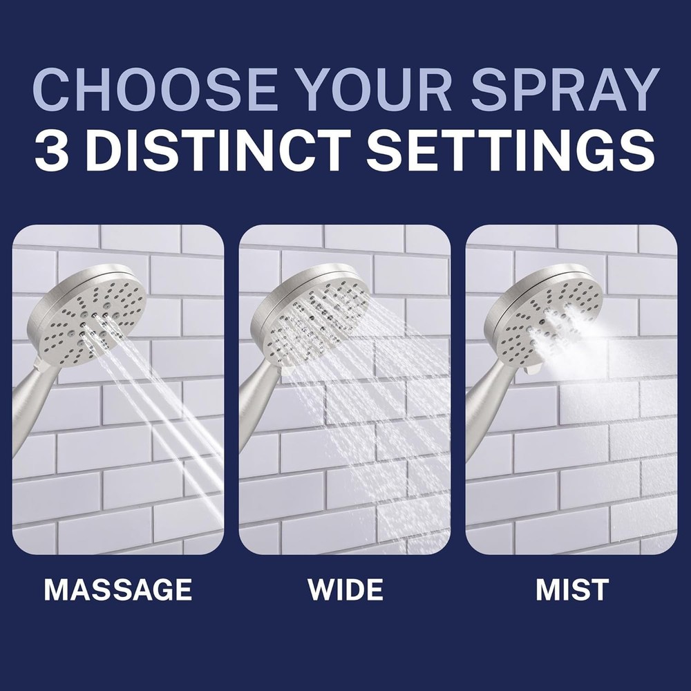 HammerHead Showers® Solid Metal 3-Spray Handheld 2.5 GPM, Brushed Nickel