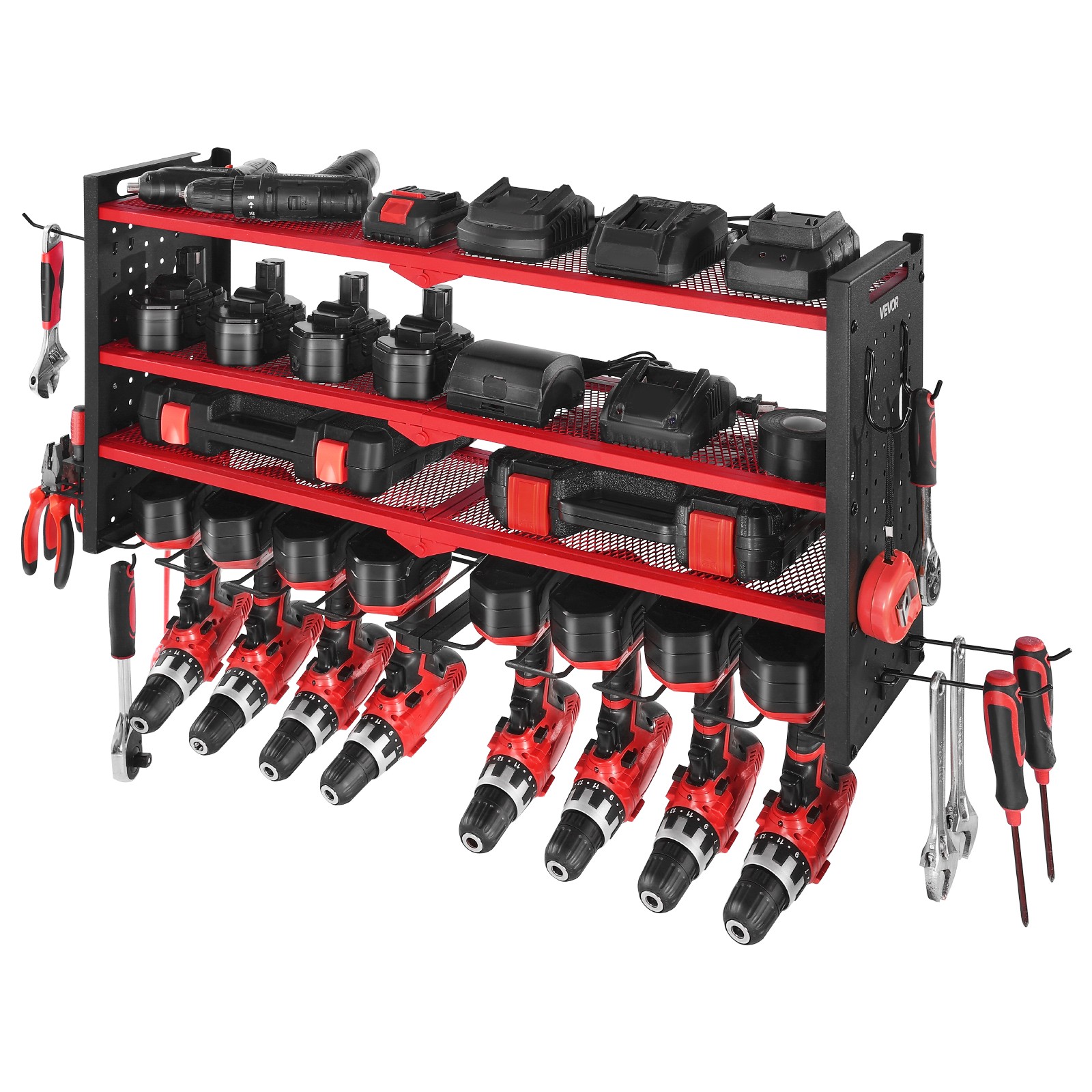 VEVOR Power Tool Organizer Wall Mount 4-Layer Drill Storage Rack 8 Drill Holders