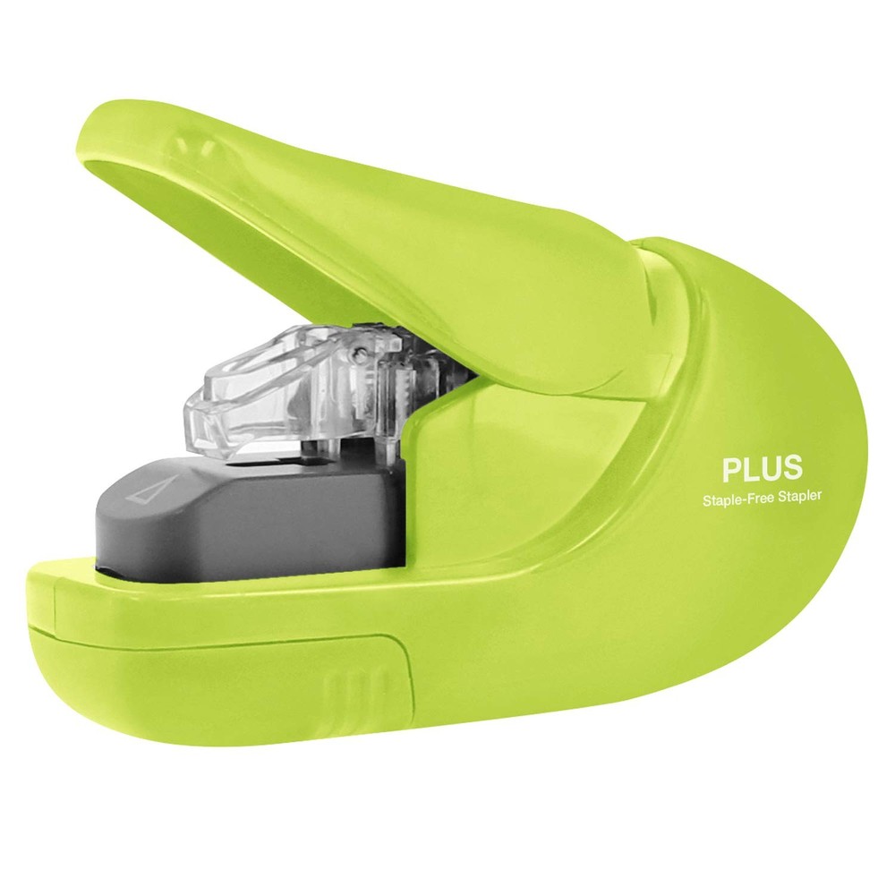 Plus Paper Clinch Compact Staple-Free Stapler, Green