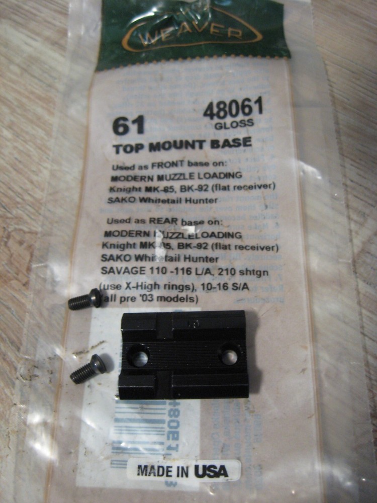 Weaver 48061 Scope Top Mount Base 61 Muzzleloader Base Black Gloss Finish