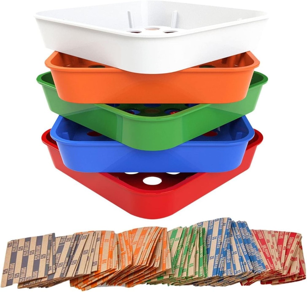 Durable 5-Tray Coin Sorting System with 110 Wrappers for Seamless Organization