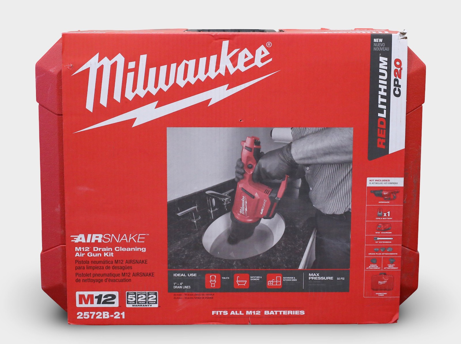 Milwaukee Tool 2572B-21 M12 Airsnake Drain Cleaning Air Gun Kit