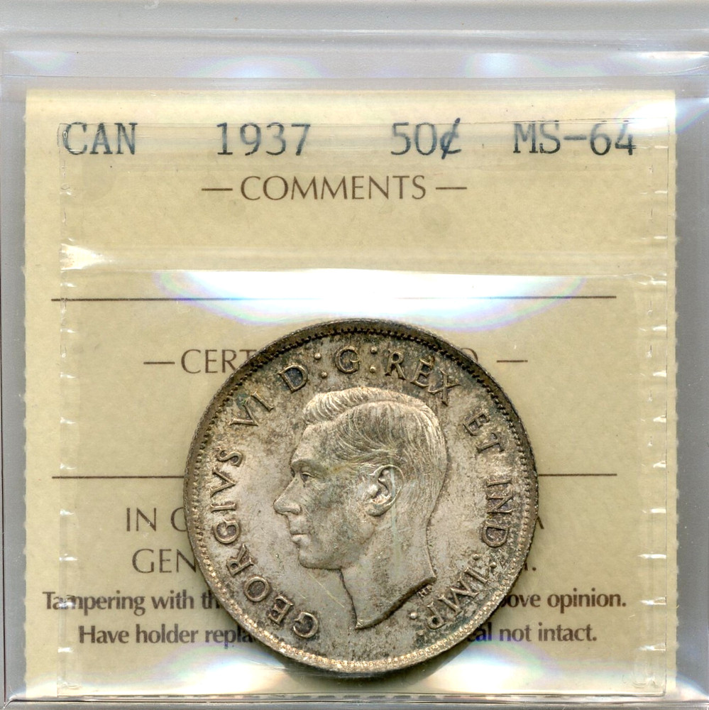 1937 Canada 50 Cents - Choice Uncirculated, ICCS MS64