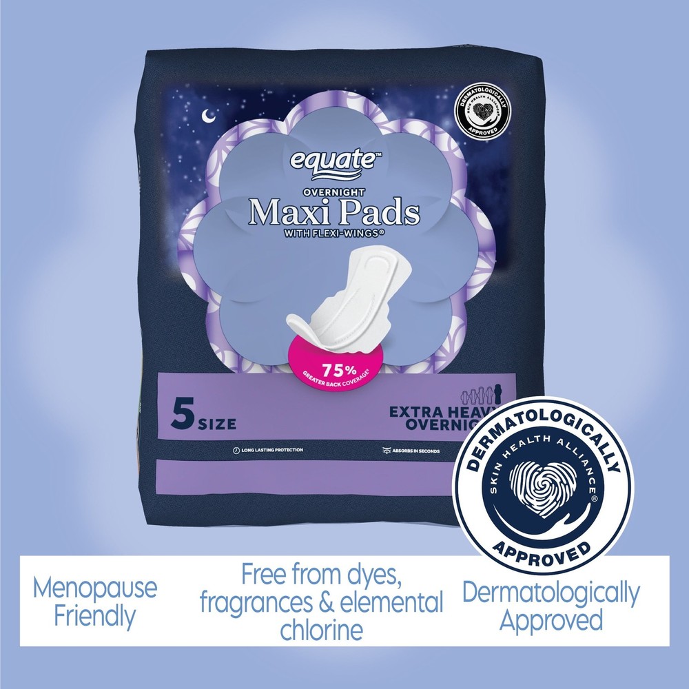 Overnight Maxi Pads with Wings, Size 5(36 Count)
