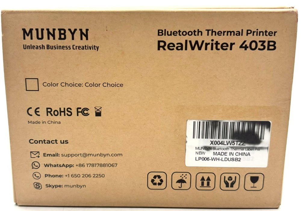 MUNBYN RealWriter 403B Bluetooth Wireless Thermal Printer - White