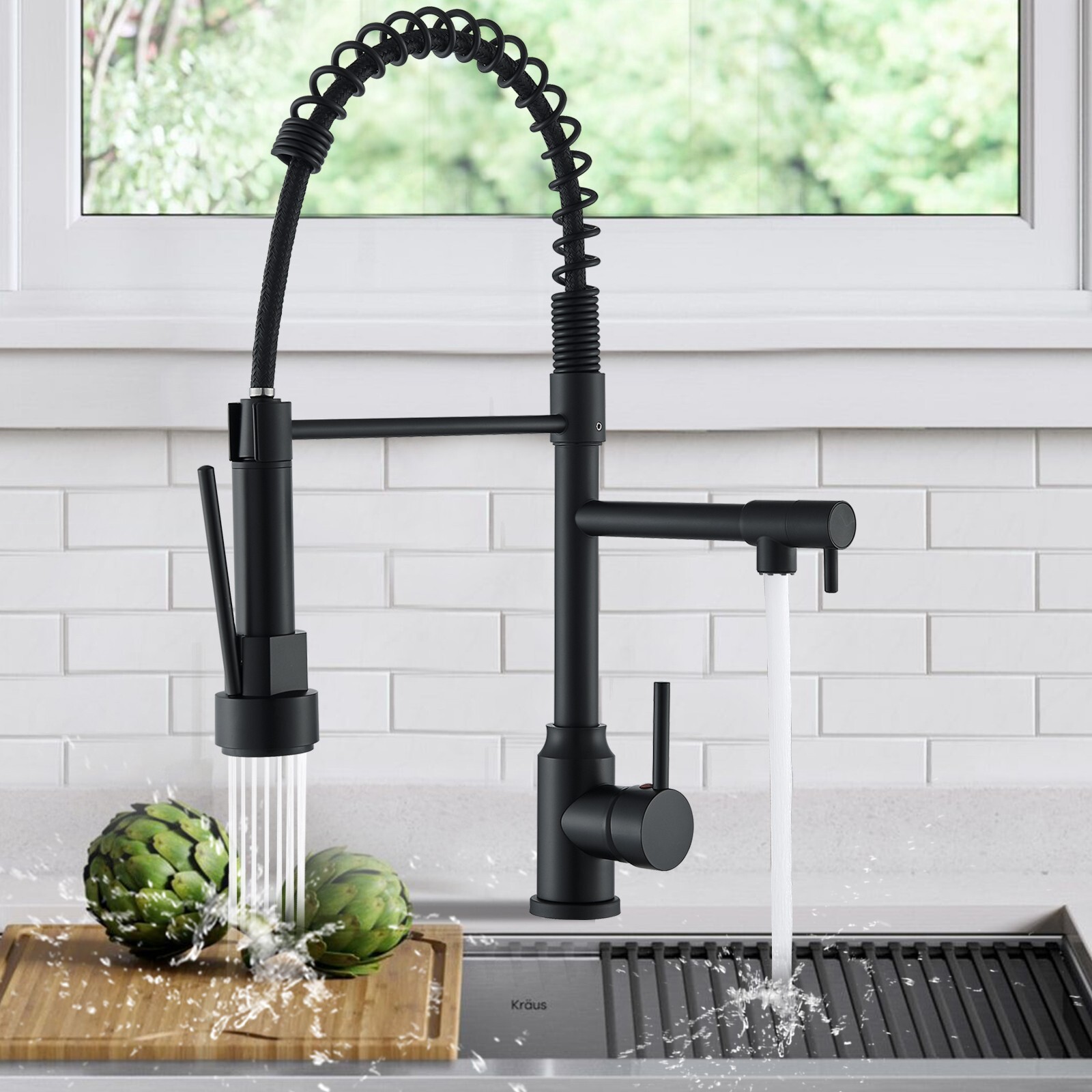 Matte Black Kitchen Faucet Pull Down Sprayer Swivel Single Handle Sink Mixer Tap