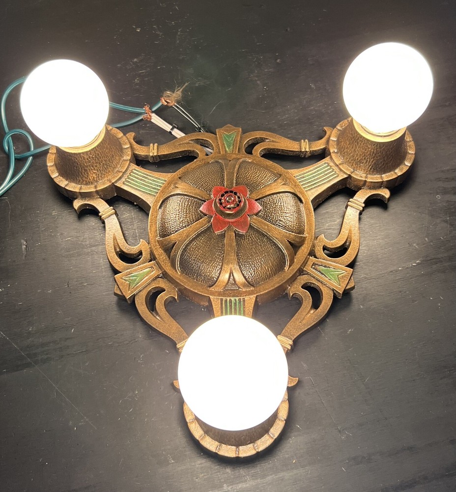 Nice Antique Three Socket Flush Mount Fixture Great 62B