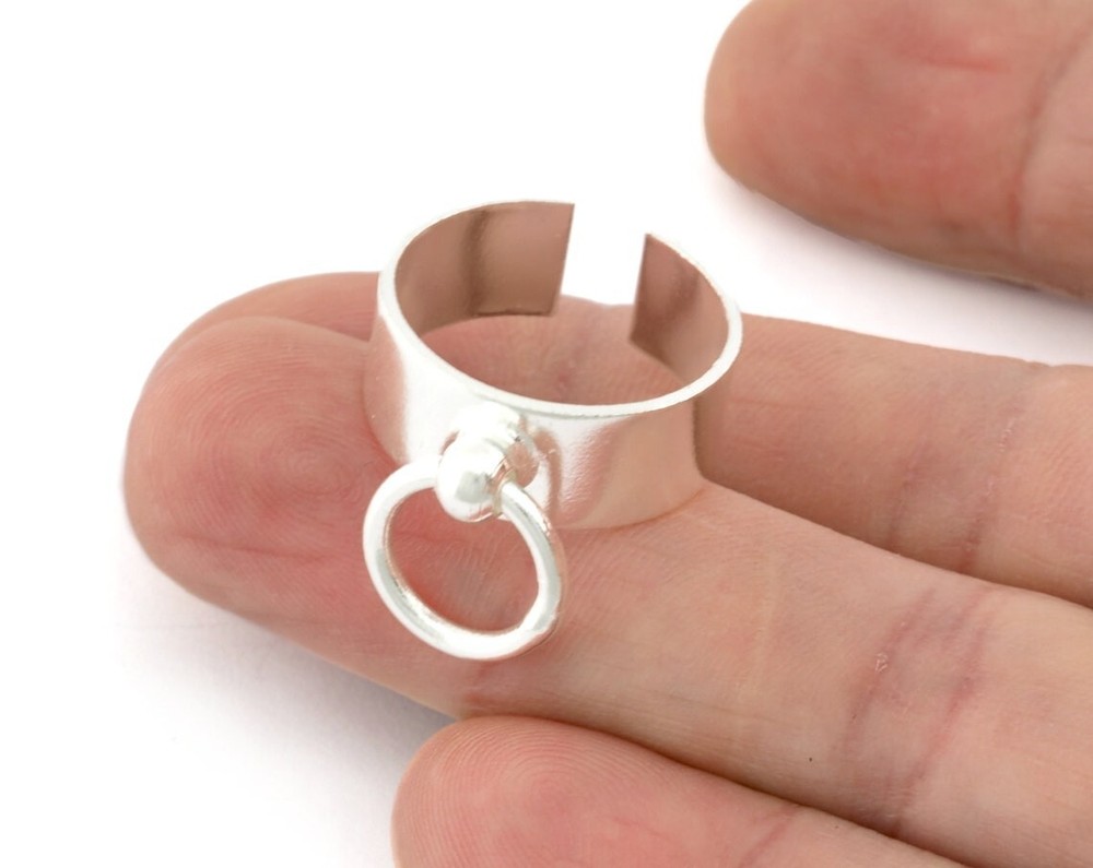 Hoop Ring, Adjustable Ring Shiny Silver Plated brass 5198