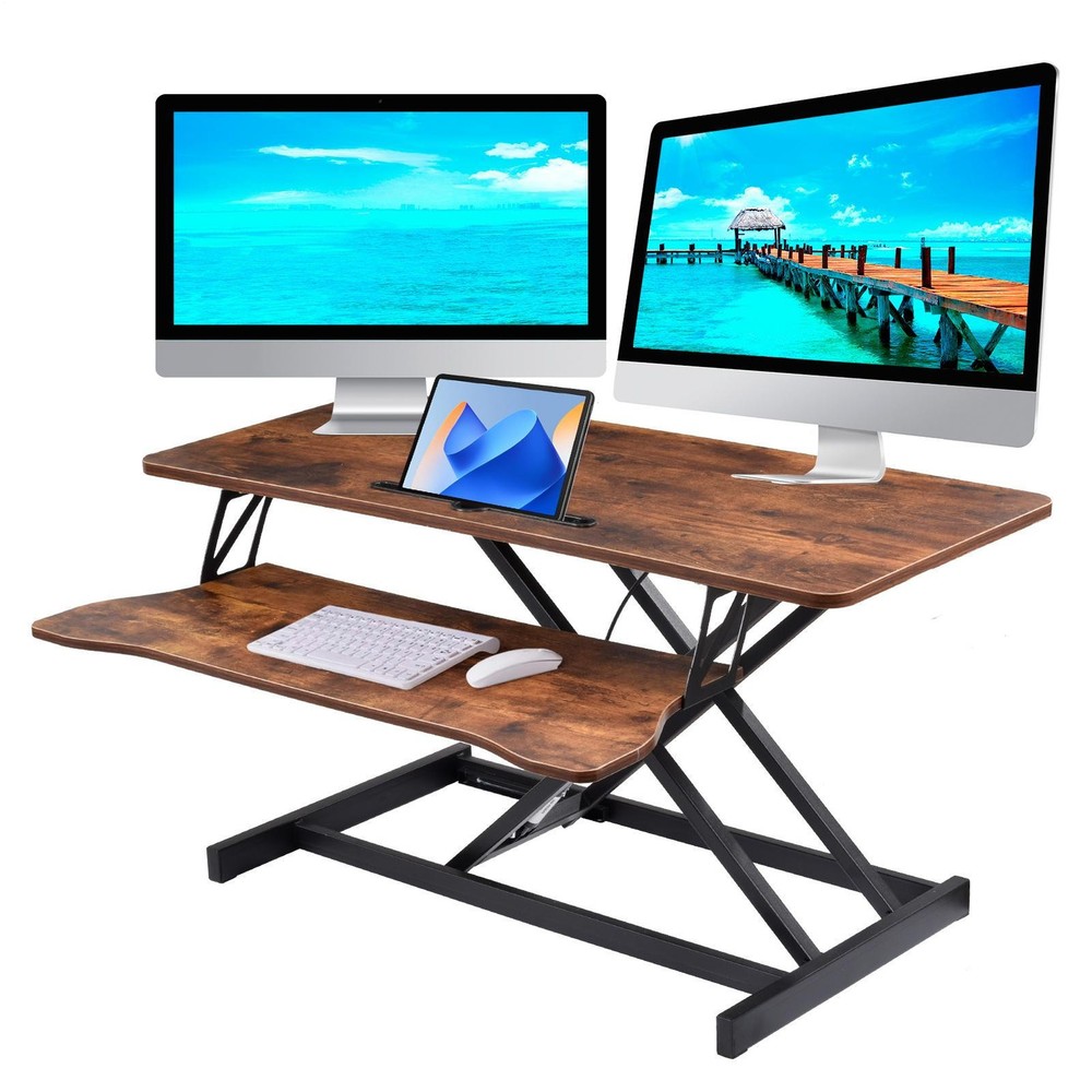 37" Height Adjustable Office Desk Riser Black Standing Desk Converter