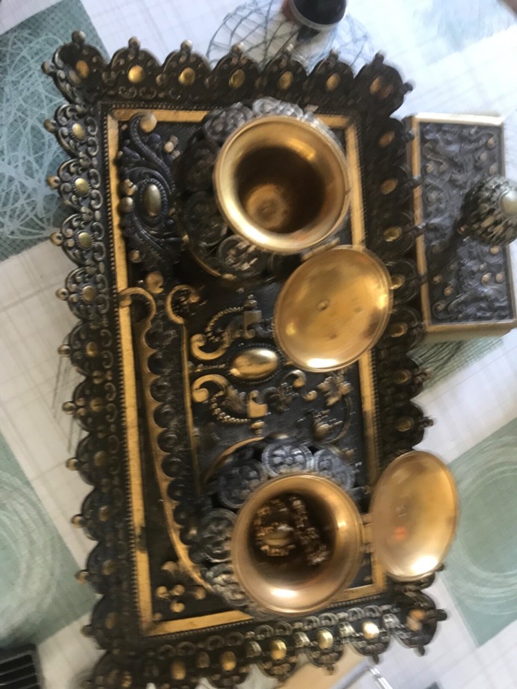 encrier ancien en bronze