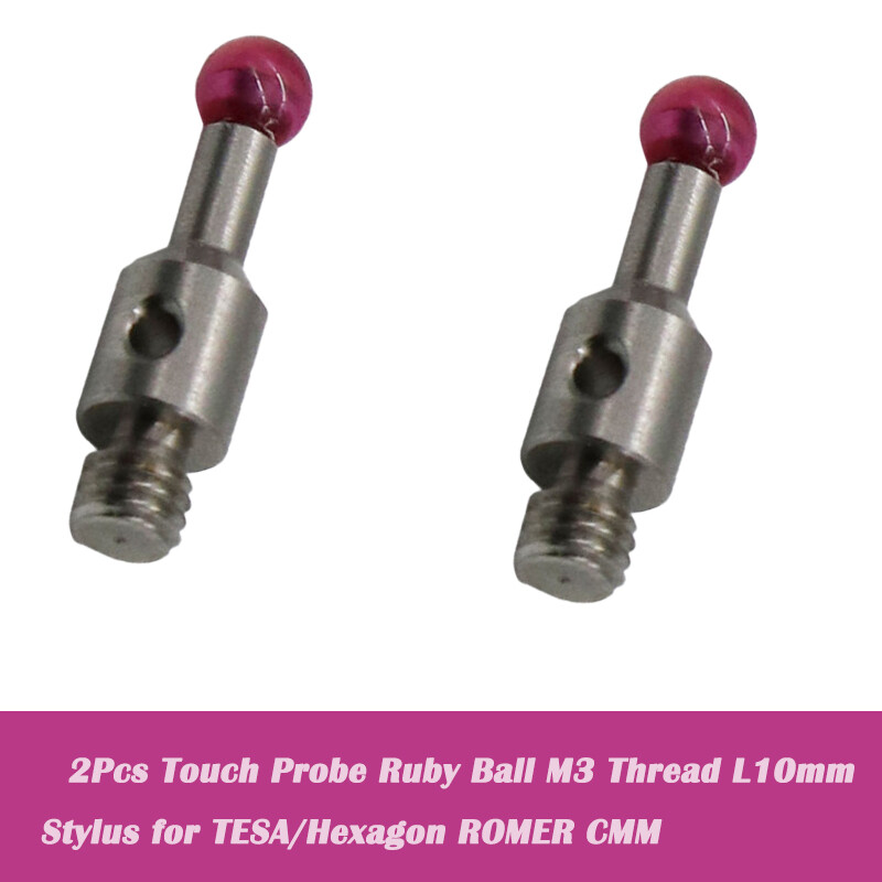 2Pc CMM Standard Probe Stylus Measuring Head 3mm Ruby Ball 10mm length M3 Thread