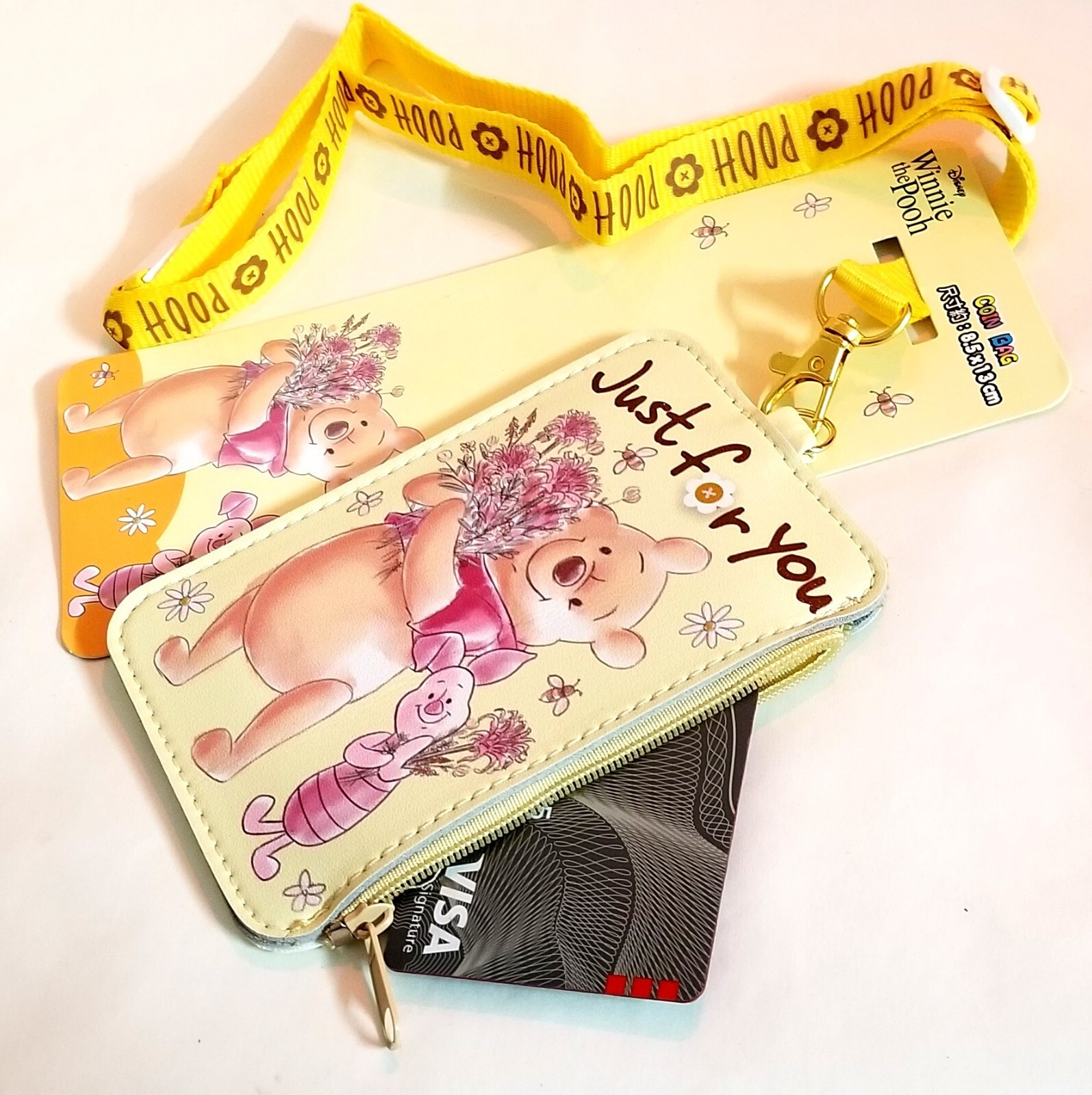 Winnie The Pooh Coin Badge Card Holder Pouch Bag Lanyard Pass Case Wallet Purse