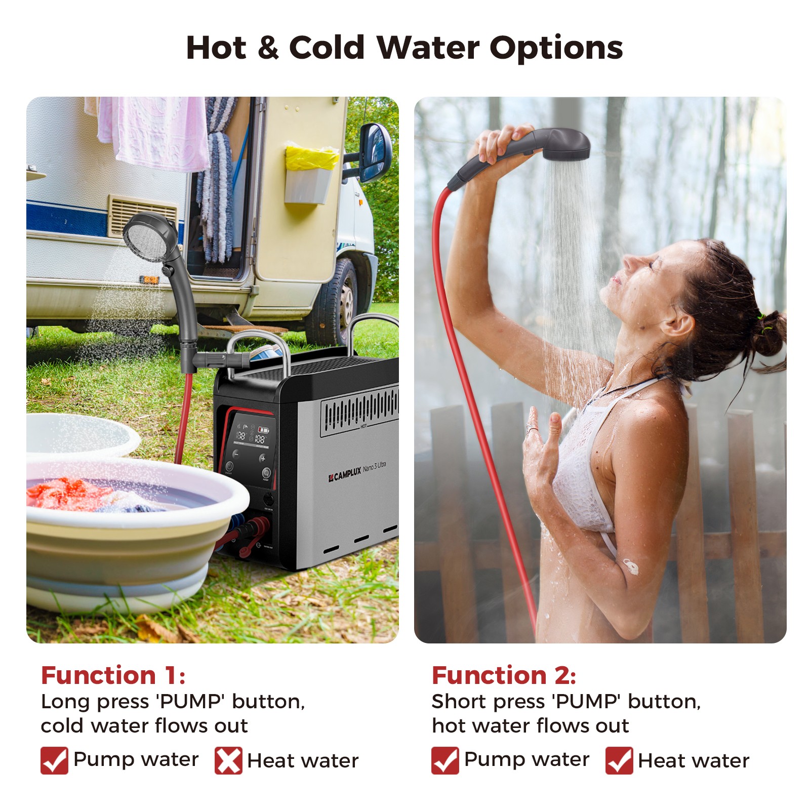 CAMPLUX Nano 3 Ultra 1lb Propane Portable Water Heater Constant Temp Tent Shower