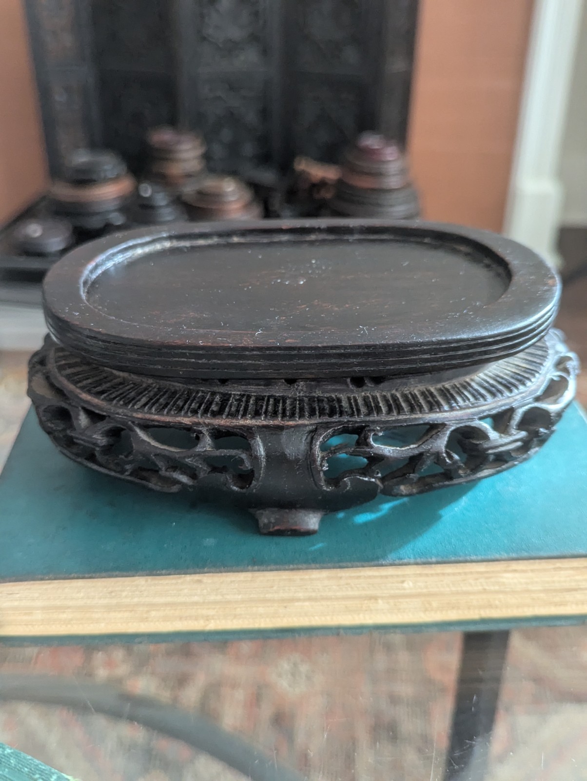 Vintage Chinese Carved Openwork Wood Display Stand Vase Base