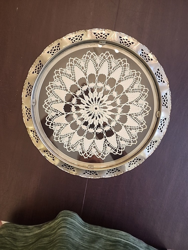 Vintage 14" Silver Plate Round Tray With Doily Insert