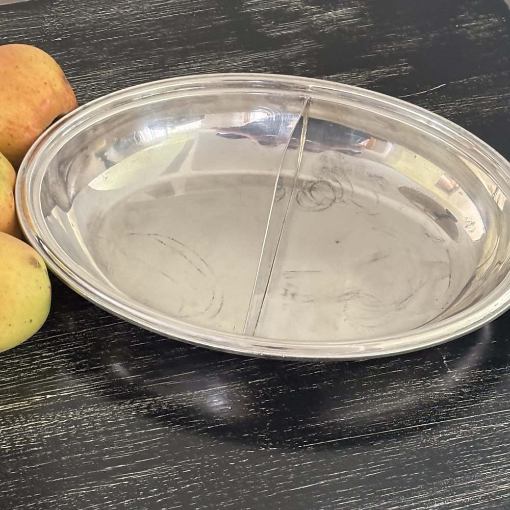 Vintage Silver Plate Oval Platter Split Serving Dish~Bowl Divided 2-Sections