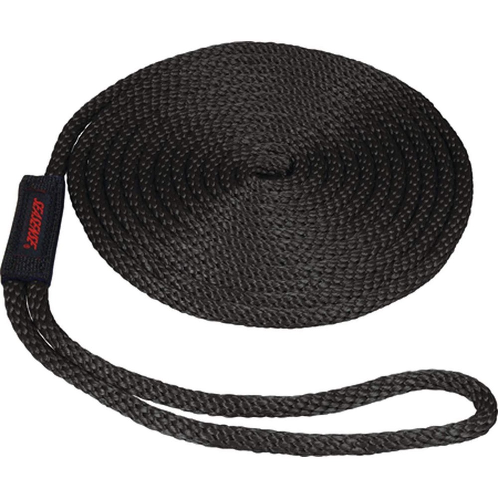 Solid Braid MFP Dock Line With Chafe Guard 1/2 Inch x 15 FT Black Rope