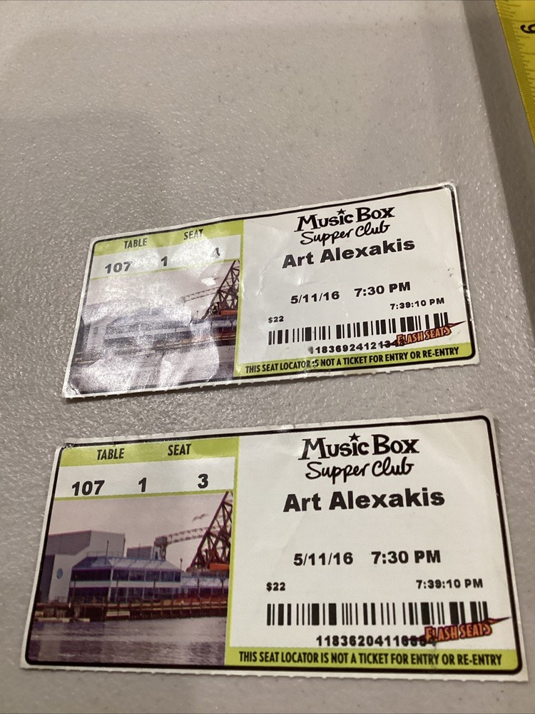 2016 May 11 Art Alexakis Music Box Supper Club Ticket Pair