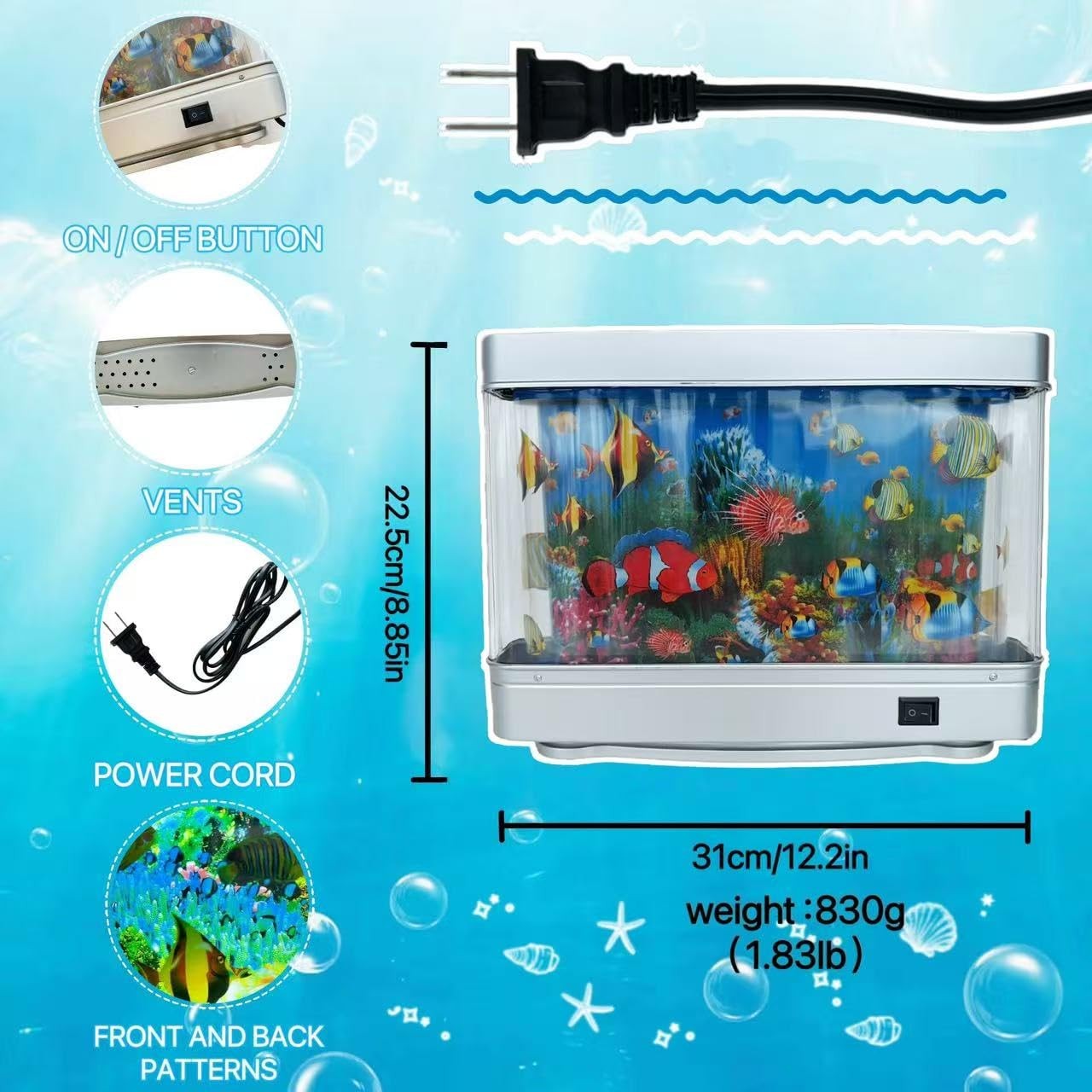 Fake Fish Tank Lamp - Moving Aquarium Night Light with Virtual Ocean Effect, ...