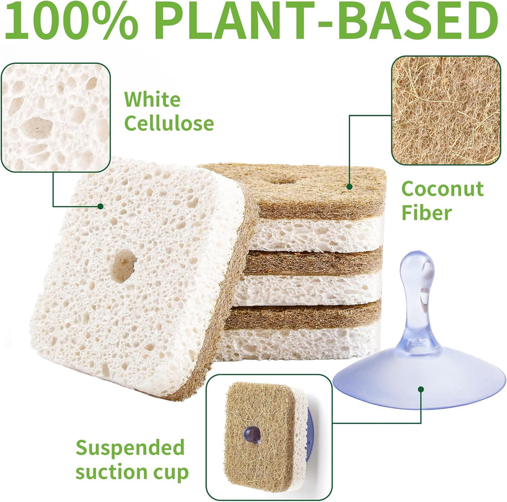 12Pack Natural Kitchen Scrub Dish Sponge with Suction Hanger Biodegradable Comp