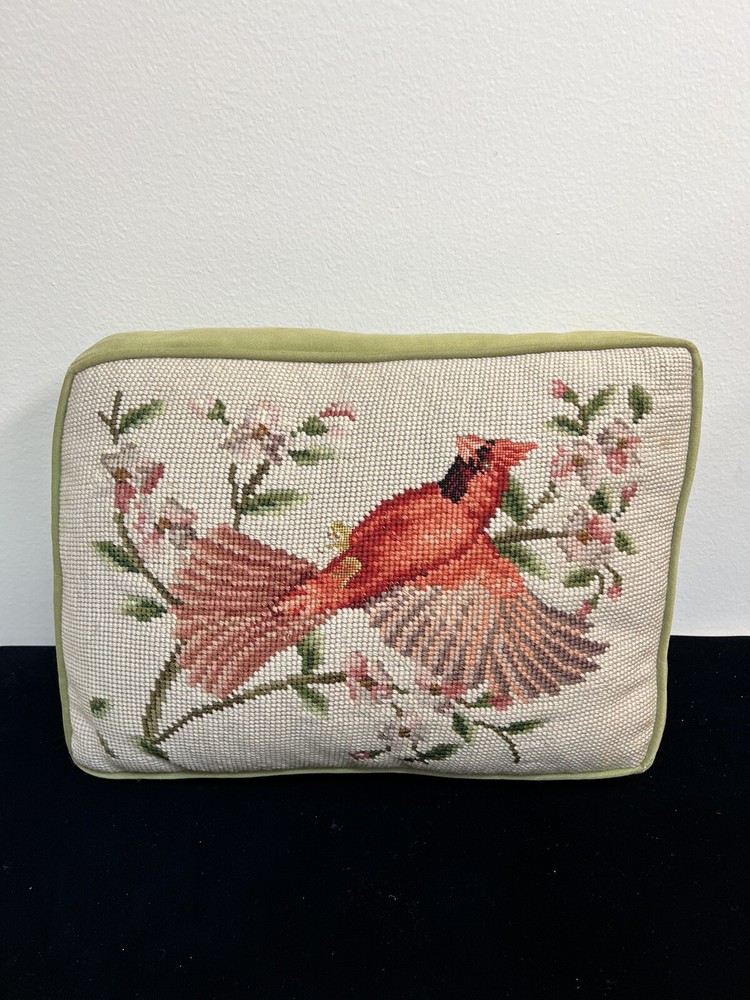 Vintage Cardinal Needlepoint Pillow