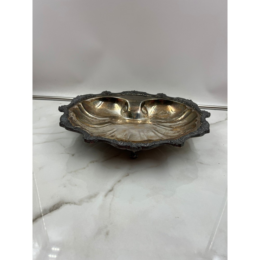 Vintage Silverplate Shell Serving Bowl Cachepot Footed Mid Century