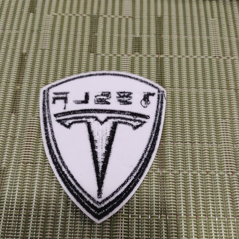 Tesla Shield Iron On Embroidered Black & White Patch